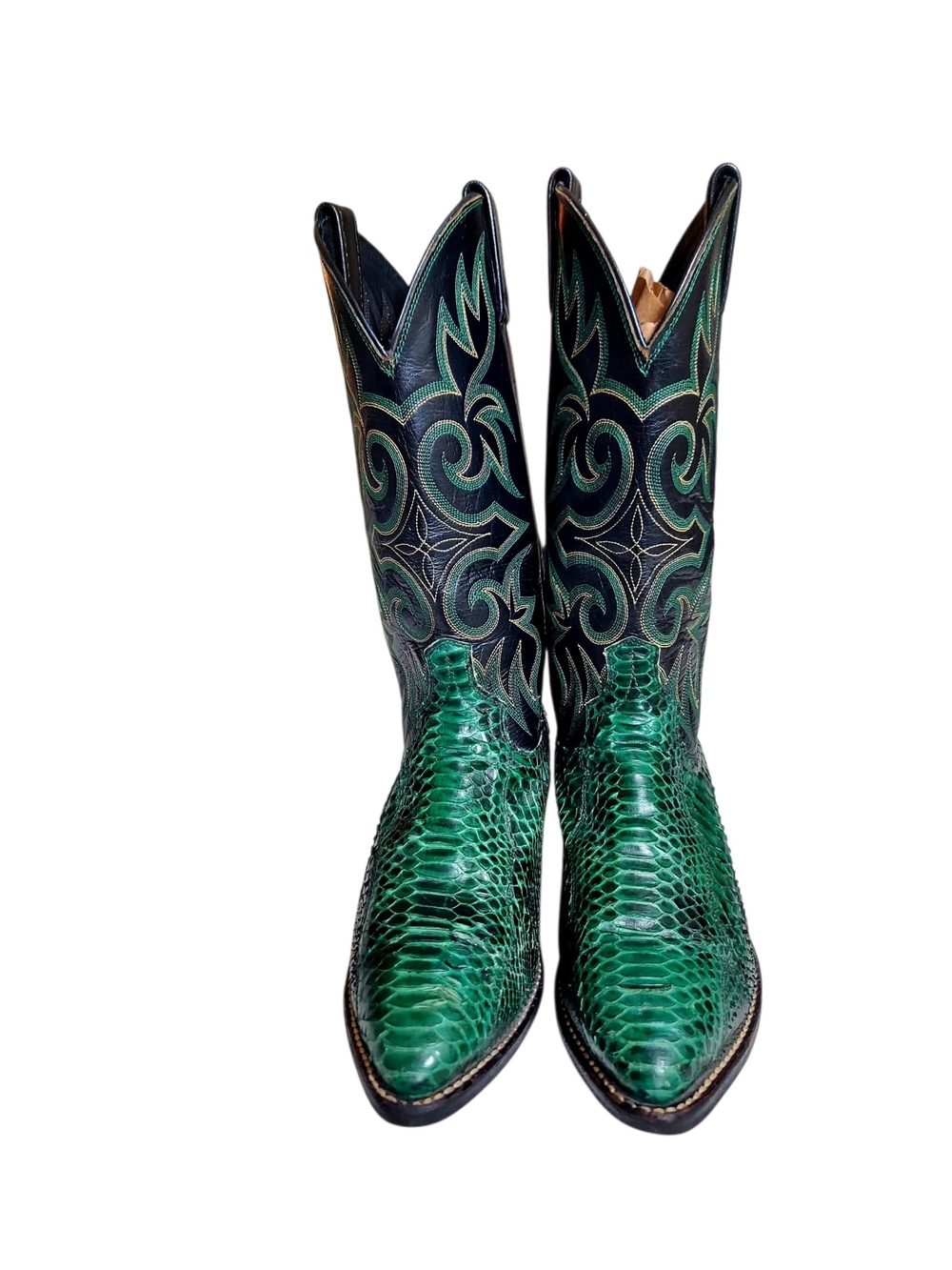 Dan Post Emerald Green Snakeskin Embossed Cowgirl Western Boots 8 Vintage - Picture 2 of 14